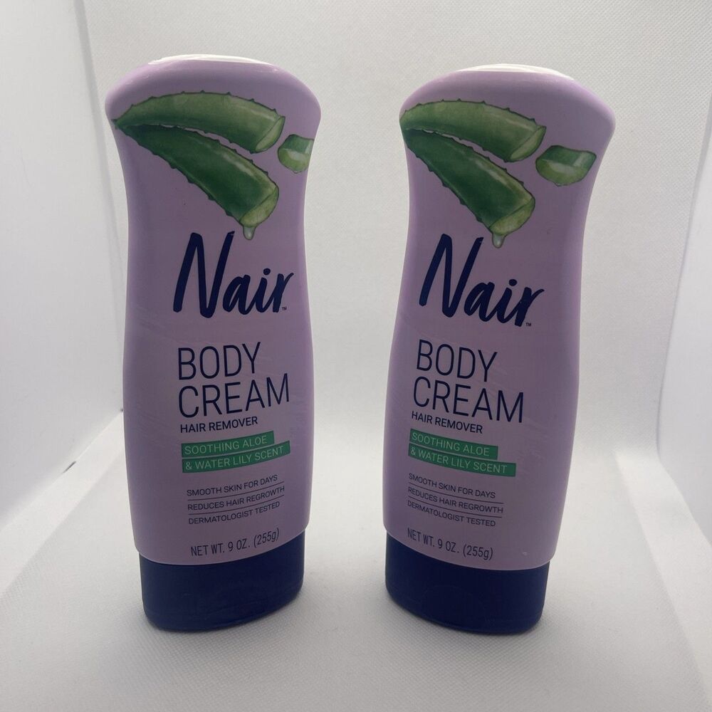 Nair Body Cream Hair Remover Soothing Aloe & Water Lily Scent 9 oz 2pc
